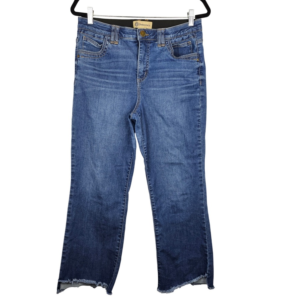 Democracy Ab‎ Solution Straight Leg Jeans Women's 10 Medium Wash Raw Hem Blue